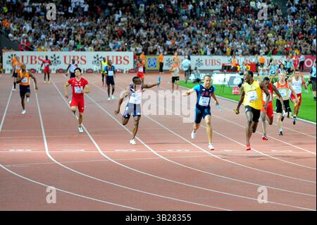 28 août 2009 - Usain Bolt de Jamaïque réagit après avoir remporté la course au stade Letzigrund de la Weltklasse ZÅ¸Rich à Zurich, Suisse. (Crédit image : © John Middlebrook/Cal Sport Media/ZUMA Press) Banque D'Images