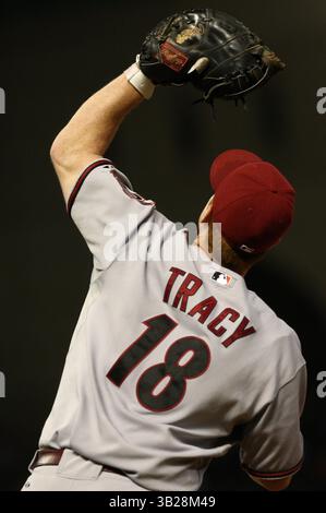 22 août 2009 : Chad Tracy, premier joueur de base de Diamondback, transporte dans une mouche pop. Les Astros de Houston ont battu les Diamondbacks de l'Arizona 1-0 au minute Maid Park à Houston, au Texas. (Crédit image : © Margaret Bowles/Cal Sport Media/ZUMA Press) Banque D'Images