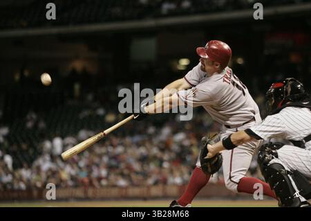 22 août 2009 : Chad Tracy, premier joueur de base de Diamondback, se balance au ballon. Les Astros de Houston ont battu les Diamondbacks de l'Arizona 1-0 au minute Maid Park à Houston, au Texas. (Crédit image : © Margaret Bowles/Cal Sport Media/ZUMA Press) Banque D'Images
