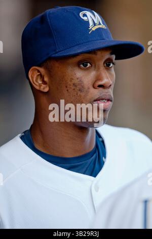 09 septembre 2009- Milwaukee, WI. Miller Park..Milwaukee Brewers Alcides Escobar #21..Milwaukee Brewers a perdu contre les Cardinals de St Louis 1-5, les Cardinals ont balayé les Brewers dans une série de 3 matchs à Miller Park..Mike McGinnis / CSM (crédit image : © Mike McGinnis/Cal Sport Media/ZUMA Press) Banque D'Images