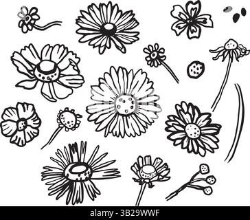 Vectoriel dessiné à la main ensemble de contours d'icônes de fleurs Illustration de Vecteur