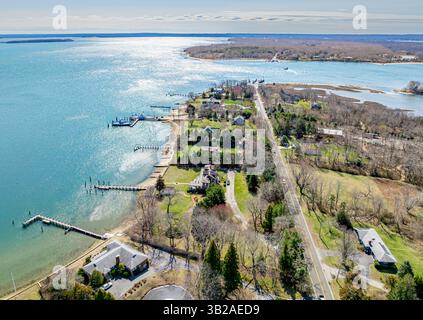 vue aérienne de l'île refuge et du ferry sud Banque D'Images