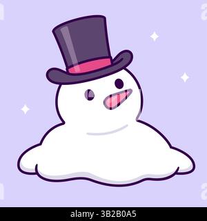 Joli bonhomme de neige de fonte de dessin animé portant un chapeau haut de gamme. Dessin simple, illustration vectorielle. Illustration de Vecteur