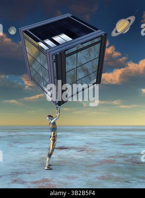 Saturne Cube Moon Matrix Banque D'Images