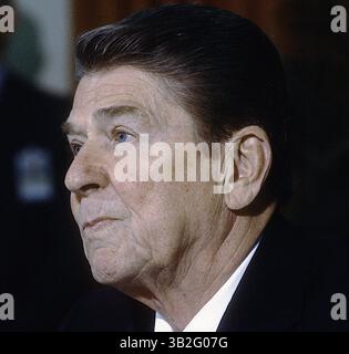 4 mai 2015 - Washington, District of Columbia, États-Unis d'Amérique - Washington, DC. Mars 1985.Président Ronald Reagan Portriat. Crédit : Mark Reinstein (crédit image : © Mark Reinstein via ZUMA Wire) Banque D'Images