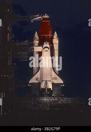 28 février 2015 - Merritt Island, Floride, États-Unis d'Amérique - Merritt Island, Floride. 4-22-1991.la navette spatiale ''Discovery'' est assise au sommet de la rampe de lancement 39A pendant la nuit en attendant d'être tirée dans l'espace plus tard dans la semaine. . Crédit : Mark Reinstein (crédit image : © Mark Reinstein via ZUMA Wire) Banque D'Images