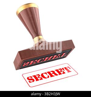 Cachet secret. Tampon en bois, sceau avec texte secret, rendu 3D isolé sur fond blanc Banque D'Images