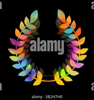 Cercle coloré d'épi de blé sur fond noir. Modèle de logo pour le blé agricole. Cadre avec des feuilles victoire. dessiné à la main. Pas ai, illustration vectorielle Illustration de Vecteur