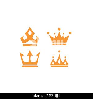 Ensemble de quatre icônes de couronne orange sur un fond blanc Illustration de Vecteur