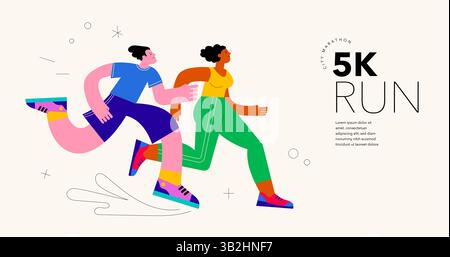 Figurines de coureurs abstraites. Illustration colorée d'un groupe de personnes, hommes et femmes, marathon en cours d'exécution ensemble Illustration de Vecteur