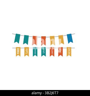 Bannières de promotion décoratives avec des ventes et des offres sur des fils sur fond blanc Illustration de Vecteur