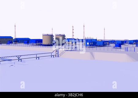 Illustration d'un schéma d'usine pour la préparation et le transport de pétrole et de gaz. Banque D'Images