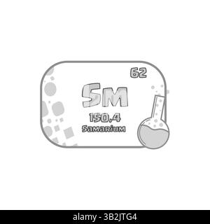 Icône d'élément samarium. Numéro atomique soixante-deux. Symbole de vecteur SM. Bloc chimique gris. Illustration de Vecteur