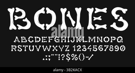 Police Bones, police Day of the Dead, type de lettres squelette Halloween, alphabet effrayant effrayant. Dessin animé squelette os font abc caractères vecteur typogr Illustration de Vecteur