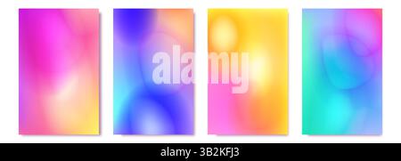 Y2K aura arrière-plans dégradés de couleurs vives. Des mélanges flous lisses avec un effet holographique néon rêveur. Palette pastel irisée tendance, collection rétro de décors esthétiques vaporwave des années 90. Illustration de Vecteur