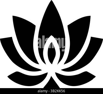 Motif stylisé et symétrique de fleurs de lotus en noir et blanc Uni Illustration de Vecteur
