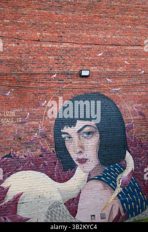 Une belle murale dans une ruelle à Mount Pleasant, Vancouver, C.-B. Banque D'Images