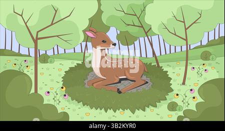 Fauve dans l'illustration plate d'herbe de forêt de printemps Illustration de Vecteur