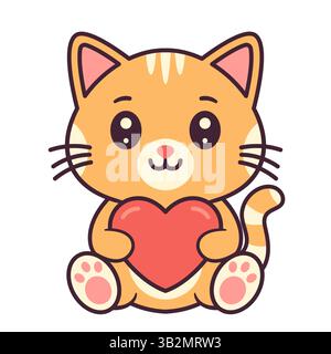 Chat mignon tient le cœur dans les pattes. Concept Saint-Valentin EPS10 Illustration de Vecteur