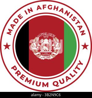 badge fabriqué en afghanistan avec drapeau national et texte de qualité supérieure Illustration de Vecteur