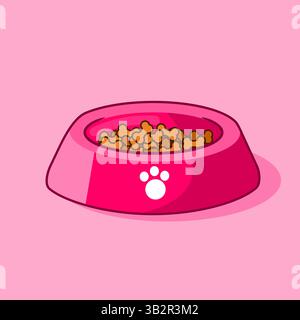 Cute Pink Bowl Food pour animal de compagnie dans l'illustration vectorielle de conception de style plat Illustration de Vecteur