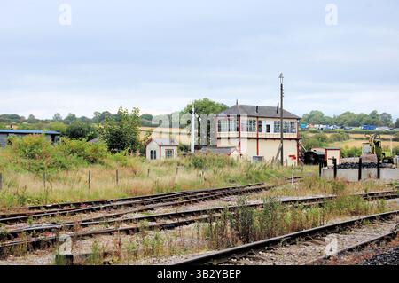 La boîte de signalisation de Swanwick Junction sur le Midland Railway-Butterley (un chemin de fer historique) a plus de 100 ans et était autrefois à Kettering Banque D'Images
