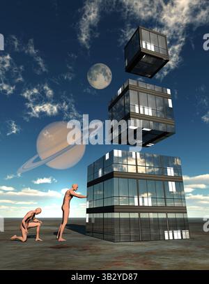 Saturne Cube Moon Matrix Banque D'Images