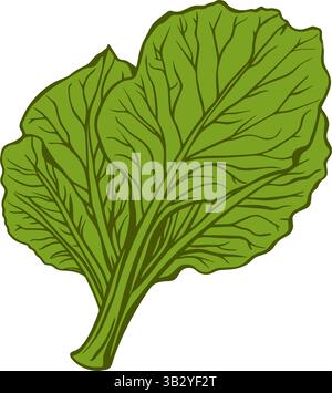 Illustration d'art de ligne noir et blanc de feuilles de carde suisse fraîches avec des veines détaillées sur fond blanc. Illustration de Vecteur