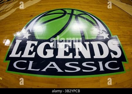 16 novembre 2015 : logo Legends Classic sur le terrain avant le match de basket-ball de la NCAA entre les Tigers de la LSU et les Owls de l'État de Kennesaw au Pete Maravich Assembly Center à Baton Rouge, EN LOUISIANE. Stephen Lew/CSM(crédit image : © Stephen Lew/CSM via ZUMA Wire) Banque D'Images
