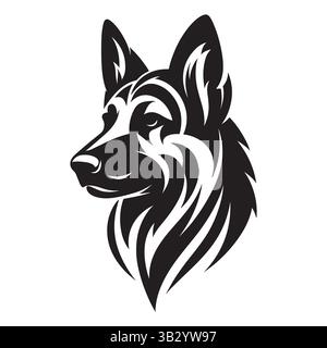 Illustration artistique vectorielle de silhouette de tête de chien – conception d'animaux de compagnie noir et blanc Illustration de Vecteur