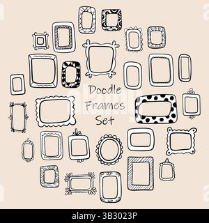 Un ensemble de différents cadres de contour pour les images. Doodle. Dessin à main levée. Dessiné à la main. Illustration de Vecteur