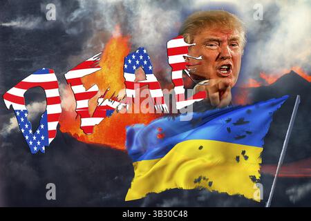 Image symbolique, Trump appelle à un accord avec l’Ukraine, appelle l’Ukraine agresseur, la démocratie américaine en danger, l’UE et l’Allemagne sous pression politique, l’industrie Banque D'Images