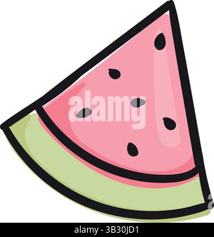 Tranche de pastèque. Dessert d'été. Illustration vectorielle pour autocollant d'impression, icône. Esquisse simple isolée sur fond blanc Illustration de Vecteur
