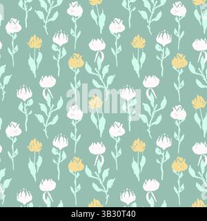 Motif sans couture avec des fleurs pastel dessinées à la main Illustration de Vecteur
