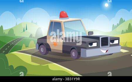 Voiture de police. véhicules de dessin animé avec fond vectoriel des yeux Illustration de Vecteur