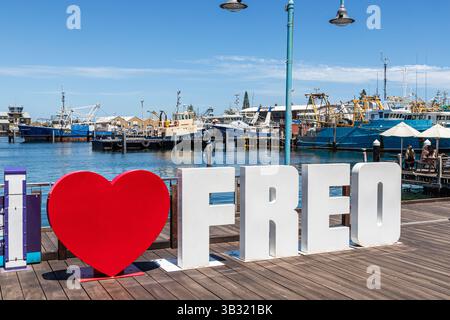 J'aime FREO signe dans Fremantle Fishing Boat Harbour à Fremantle 6160 (Walyalup) , Australie occidentale, WA, Australie Banque D'Images
