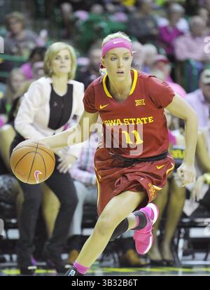 20 février 2016 - Waco, Texas, U. S - JADDA BUCKLEY, garde de l'État de l'Iowa, se dirige vers le panier lors de la première moitié d'un match de basket universitaire féminin de la NCAA contre Baylor au Ferrell Center le samedi 20 février 2016. Baylor a gagné 78-41. (Crédit image : © Austin McAfee via ZUMA Wire) Banque D'Images