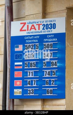 Karagandy, Kazakhstan, 21 mars 2025 : signe de change Banque D'Images