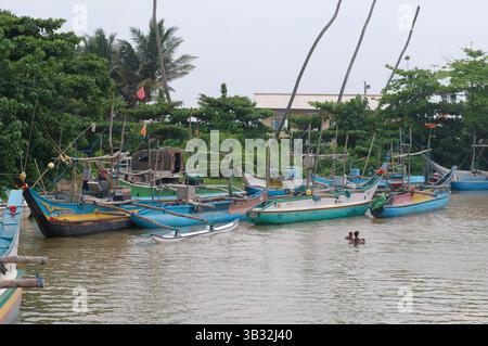 15 janvier 2016 - Sri Lanka - catamaran Bateaux de pêche traditionnels Sri Lanka sont dans le lagon, Hikkaduwa, au Sri Lanka, en Asie du Sud (crédit Image : © Andrey Nekrasov via Zuma sur le fil) Banque D'Images