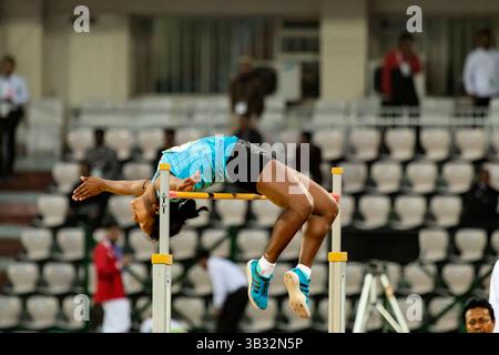 Fév 10, 2016 - Guwahati, Assam, Inde - SWAPNA BURMAN de l'INDE sur scène, elle a remporté la médaille de bronze. (Crédit image : © Vikramjit Kakati/ZUMA Wire/ZUMAPRESS.com) Banque D'Images