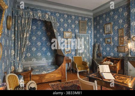 La dernière chambre du romancier français du XIXe siècle George Sand occupait dans sa maison à Nohant, Berry, France. Banque D'Images
