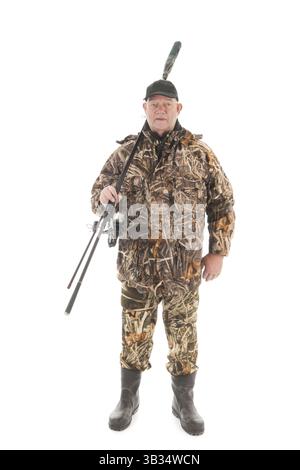 Corps plein permanent pêcheur isolé sur fond blanc Banque D'Images