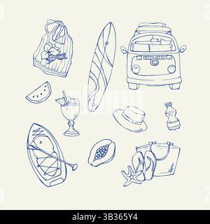 Ensemble de doodles vacances à la plage Illustration de Vecteur