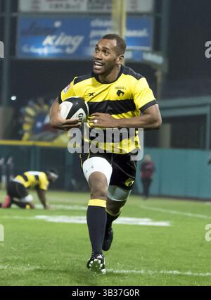 10 février 2018 - Sugar Land, Texas, États-Unis - Houston SaberCats Center Osea Kolinisau (13) pendant la saison d'exposition des Houston SaberCats vs Chicago Lions au Constellation Field, Sugar Land, Texas 10 février 2018 (crédit image : © Maria Lysaker via ZUMA Wire) Banque D'Images