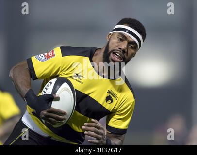 10 février 2018 - Sugar Land, Texas, États-Unis - Houston SaberCats Wing Josua Vici (11) pendant la saison d'exposition des Houston SaberCats vs Chicago Lions au Constellation Field, Sugar Land, Texas 10 février 2018 (crédit image : © Maria Lysaker via ZUMA Wire) Banque D'Images
