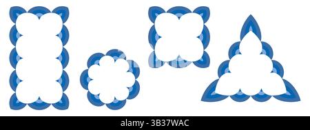 Ensemble de cadres a ondes GEOMETRIQUES. Bordure de forme carrée, cercle, rectangle. Palette de couleurs tons bleus, espace texte de copie, graphique moderne, vintage décoratif Illustration de Vecteur