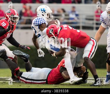 18 novembre 2017 - Athens, GA, USA - Athens, GA - 18 novembre 2017 : les Bulldogs de Géorgie classés numéro 7 accueillent les Wildcats du Kentucky au stade Sanford. Score final Géorgie 42, Kentucky 13. (Crédit image : © Steven Limentani/ISIPhotos via ZUMA Wire) Banque D'Images