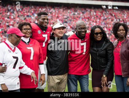 18 novembre 2017 - Athens, GA, USA - Athens, GA - 18 novembre 2017 : les Bulldogs de Géorgie classés numéro 7 accueillent les Wildcats du Kentucky au stade Sanford. Score final Géorgie 42, Kentucky 13. (Crédit image : © Steven Limentani/ISIPhotos via ZUMA Wire) Banque D'Images