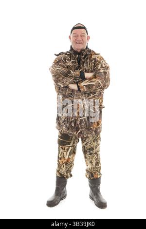 Corps plein permanent pêcheur isolé sur fond blanc Banque D'Images