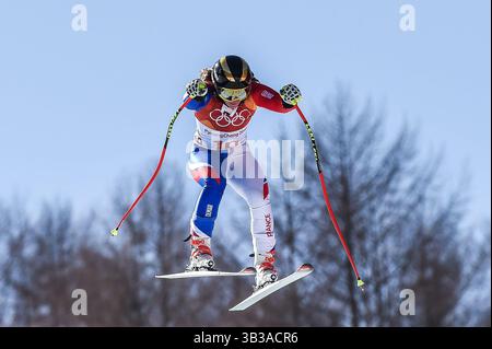 17 février 2018 : Tiffany Gauthier de Â France en compétition dans le Super-G féminin au Jeongseon Alpine Centre, Pyeongchang, Corée du Sud. Ulrik Pedersen/CSM(image de crédit : &copy ; Ulrik Pedersen/CSM via ZUMA Wire) Banque D'Images